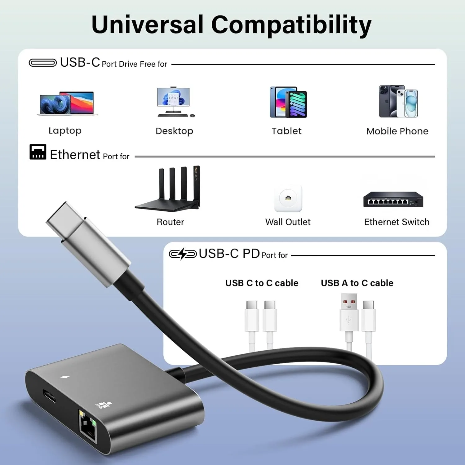 USB C to Ethernet Adapter 2.5Gb Type C(Thunderbolt3/4 Compatible) to RJ45 2500Mbps Network Card for Macbook Ipad Pro Laptops