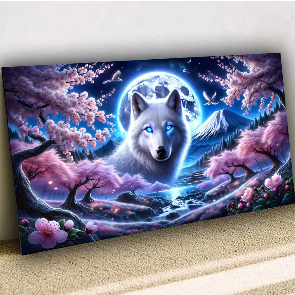 

Мечта Белый Волк Страна Чудес Полная Луна Ночь Diy Алмазная Картина Полная Круглая Алмазная Мозаика 5d Алмазная Вышивка Психоделическое Искусство