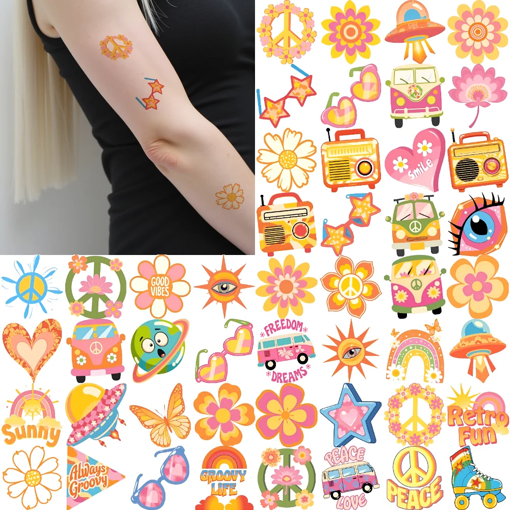 

54pcs Temporary Tattoo Butterfly Waterproof Long-lasting Body Stickers Flower Peace Sign Temporary Tattoo Stickers Eye