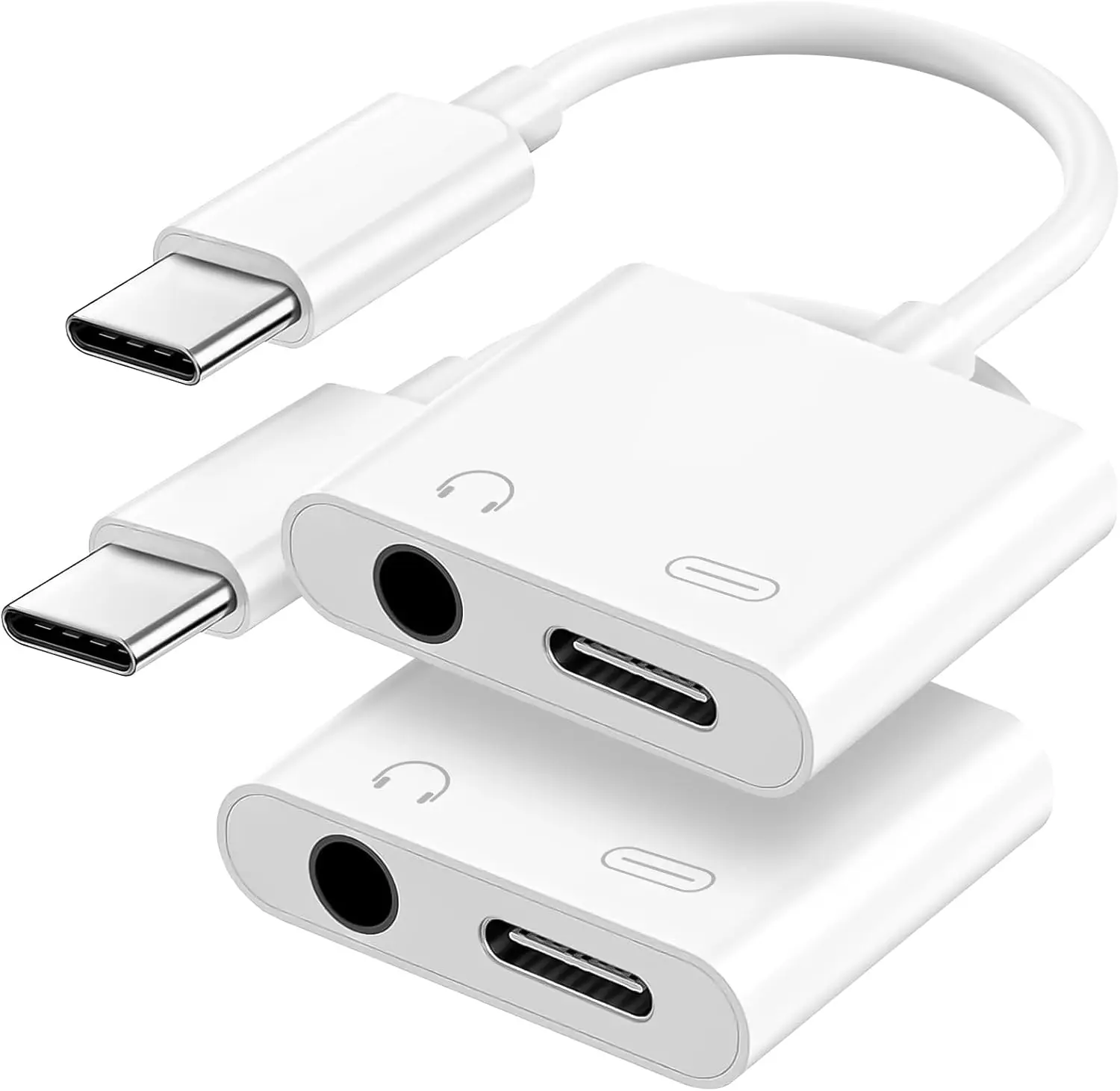 محول شاحن USB-C إلى 3.5 ملم لسماعات الرأس والشاحن، عبوتان، من النوع C إلى Aux Dongle مع شحن سريع PD لهواتف iPhone وiPad وSamsung