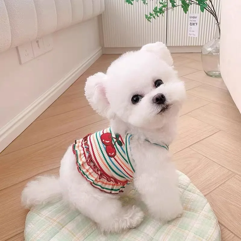 

Rainbow Striped Dog Sling Summer Cat Pet Tank Top Teddy Pretty T-Shirt Cute Puppy Clothes Breathable Pet Supplies