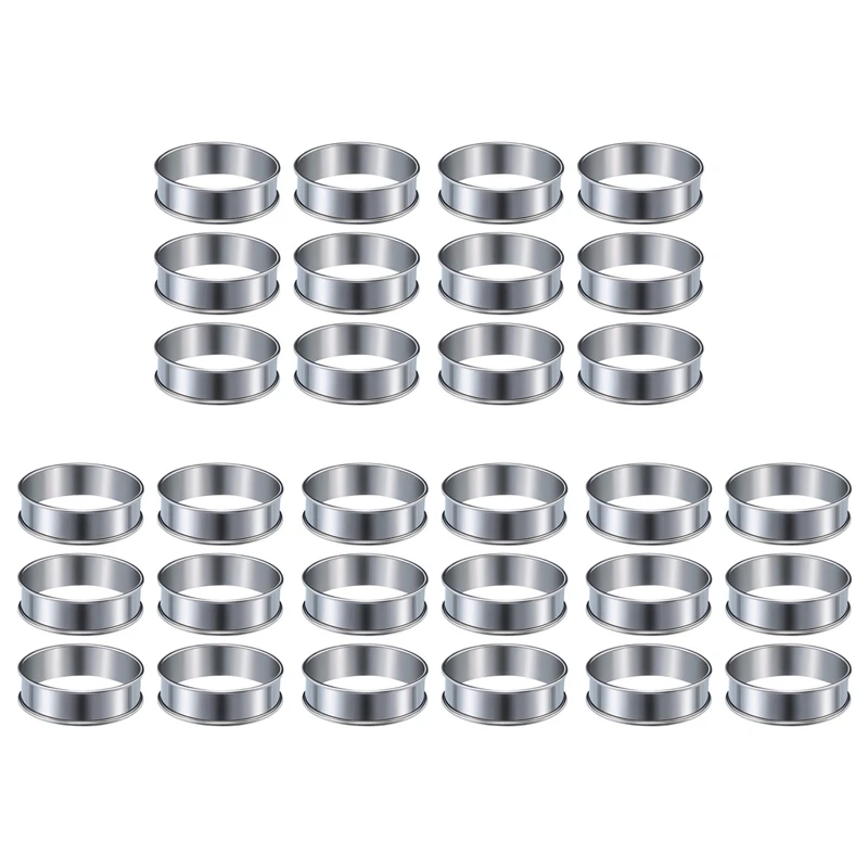 

AS60-30 Pieces Muffin Tart Rings Double Rolled Tart Ring Stainless Steel Muffin Rings Metal Round Ring Mold For Food Making