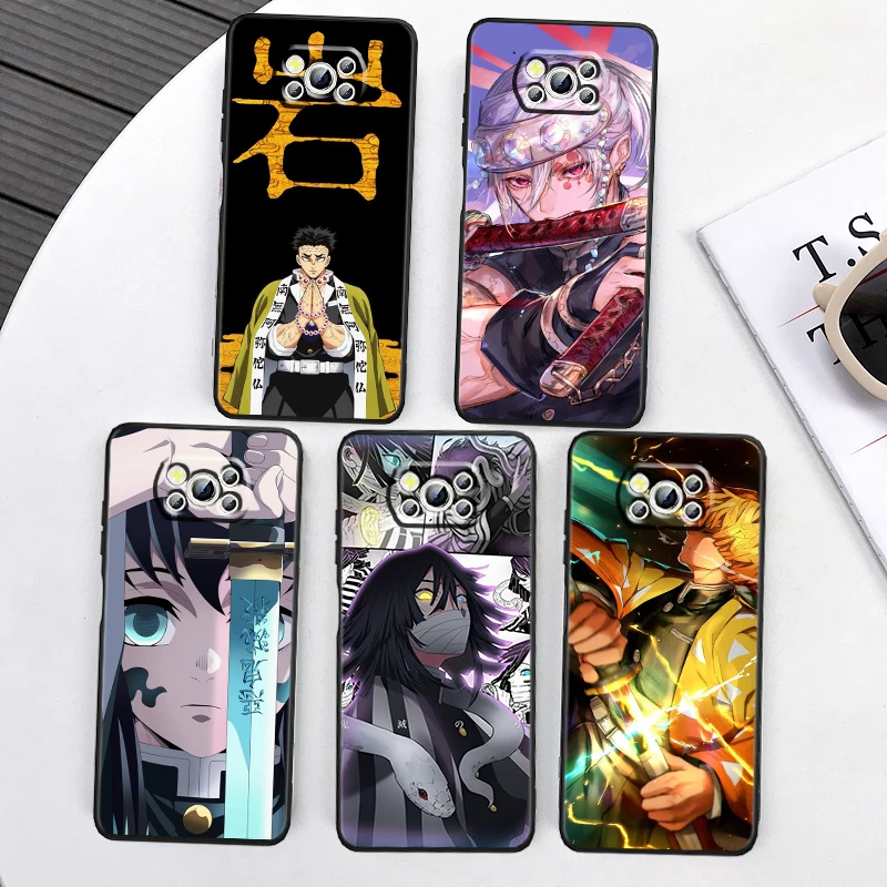 D-Demon S-Slayer Anime Cool For Xiaomi Mi Poco F5 F4 F3 X6 X5 X4 X3 M6 M5 M5S M4 M3 C65 Pro GT NFC 5G Black Funda Phone Case