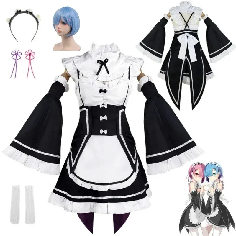 

Rem Ram Anime Re: Жизнь в другом мире от нуля Косплей Костюм Rem Maid униформа Хэллоуин косплей костюм женский полный комплект