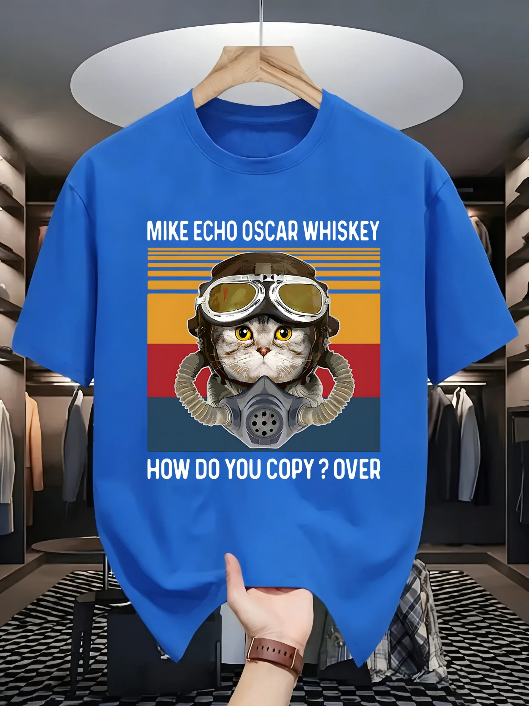 Cat Make Echo Oscar Whisky Print  Casual Loose T Shirts Hip Hop  Streetwear Summer All-Match Short Sleeve Fashion Tees