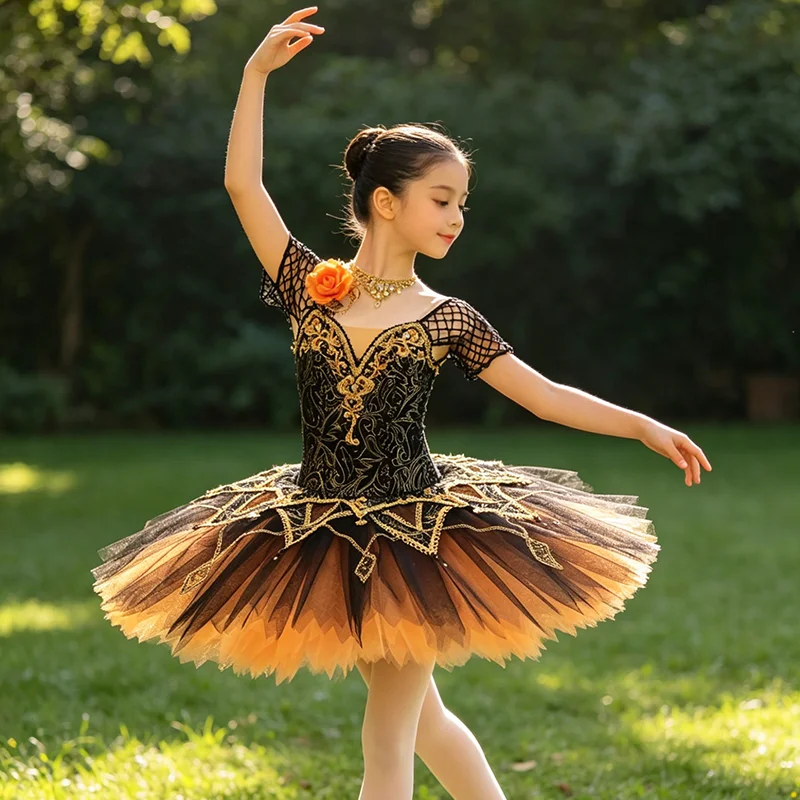 

Akeylia 11 layers black orange Professional Ballet Tutu competition Pancake Tutus Girls Professional Ballet Tutus women JN0104B