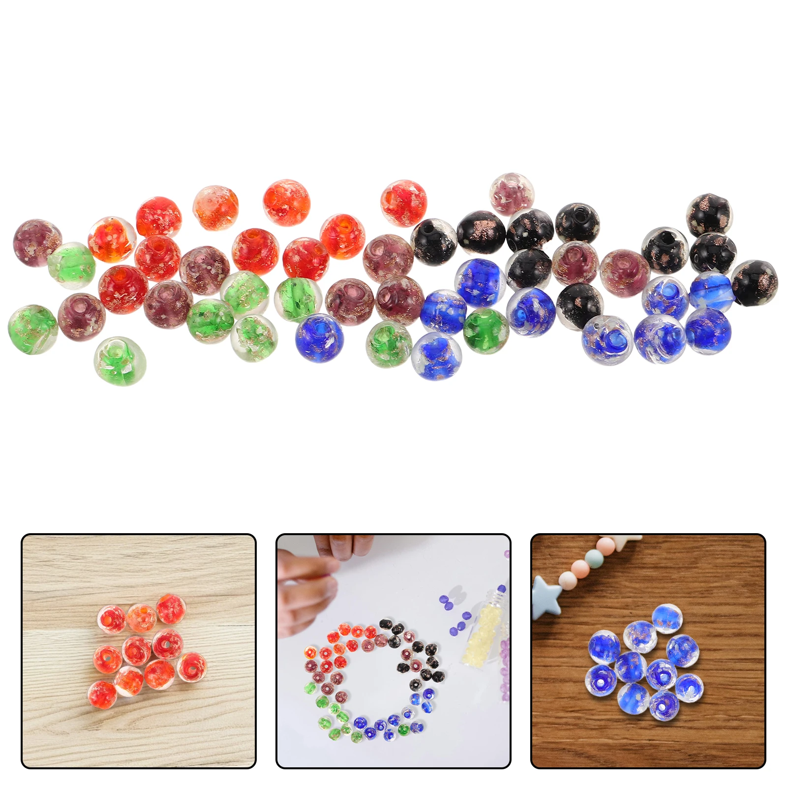 

50 Pcs Luminous Glass Bead Jewelry Necklace Mixed Beads Round Small Handmade Crafts