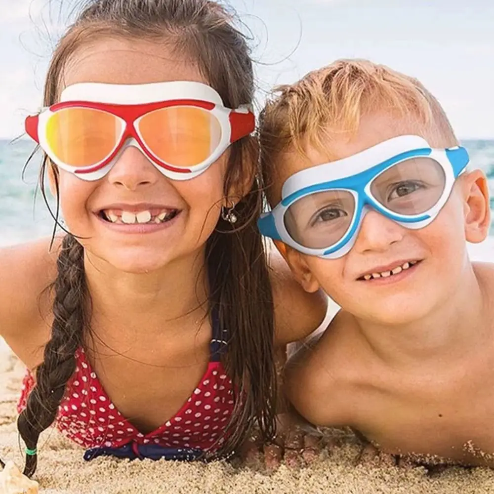 Kacamata renang bingkai besar anti-kabut, earplug definisi tinggi lensa tahan air kolam pantai untuk anak-anak