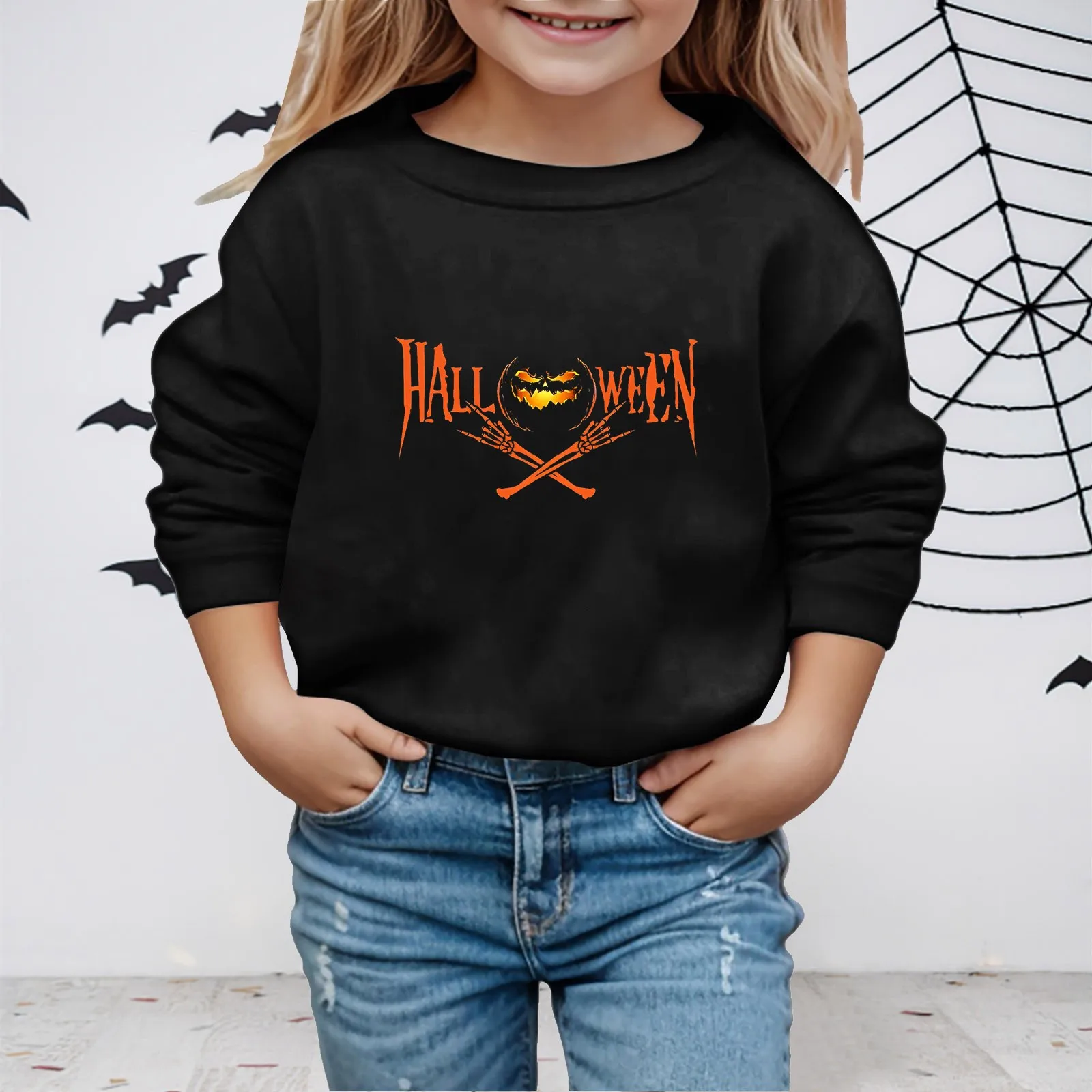 

Halloween Artistic Pumpkin Printed Long Sleeves Casual Street Children Sweatshirts Comfortable Crew Neck Pullover Kids Clothes