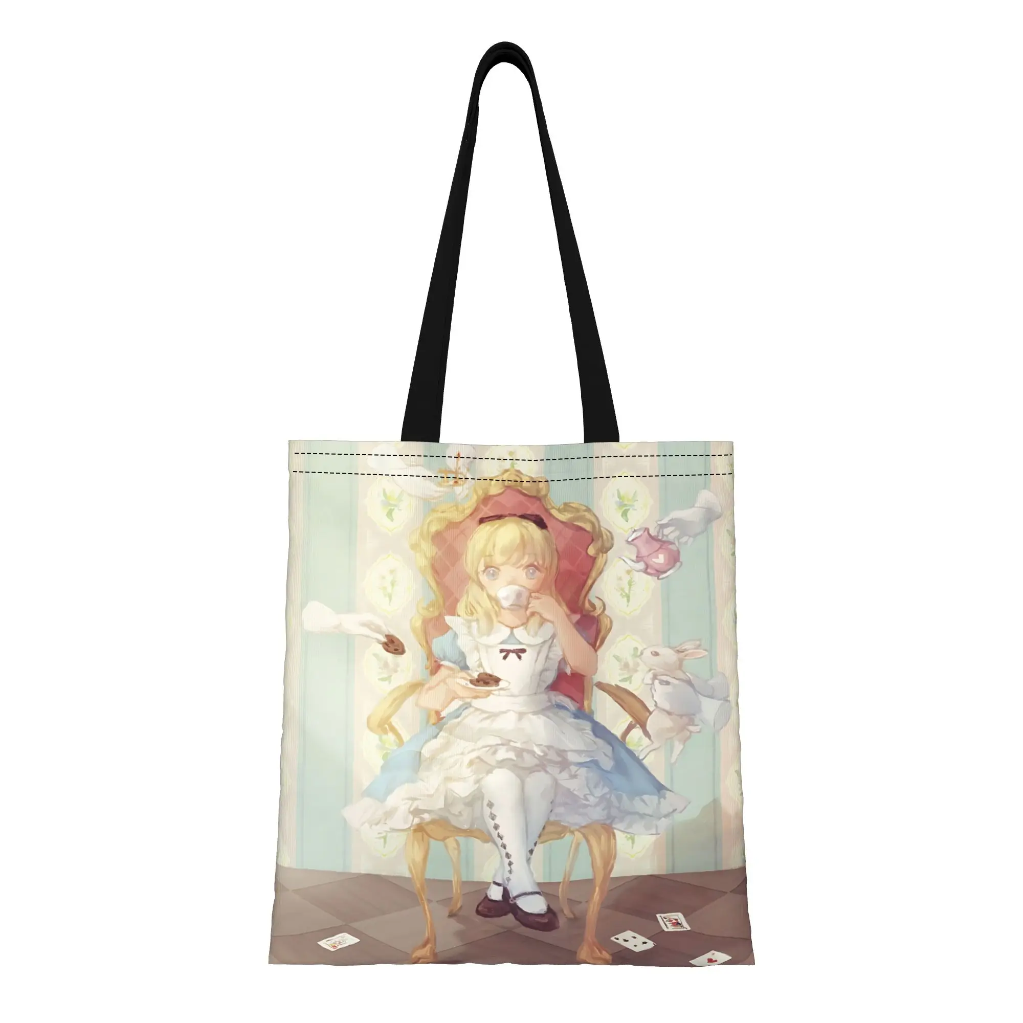 

1PC back to school Large Capacity Disney fairy tale Alice in Wonderland Canvas Tote Bag Foldable Chic Pattern Gifts