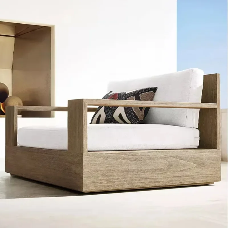 Modern luxury hotel garden furniture, upholstered single sofa, outdoor teak sofa