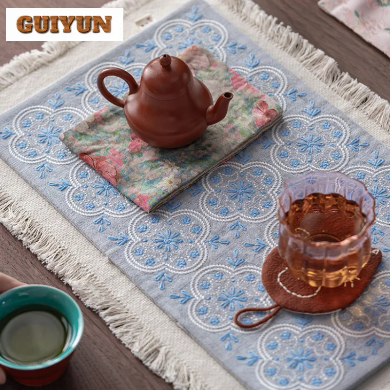 الديباج منشفة شاي مستطيلة الخرق القديمة الشاي المناديل المنزلية الشاي القماش خدمات الشاي اكسسوارات جمع لوازم الحرفية #5
