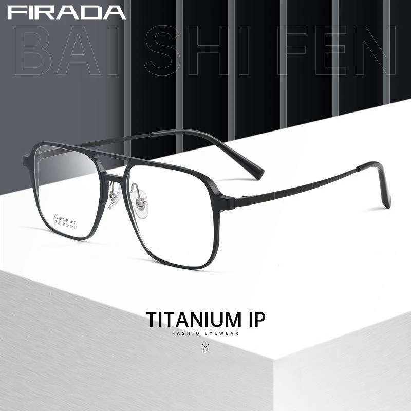 

FIRADA Fashion Luxury Glasses Retro Double Beam Titanium Eyewear Large Size Optical Prescription Eyeglasses Frame For Men 28537