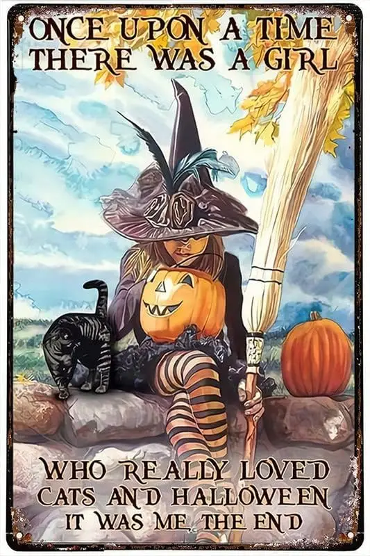 Metal Plate Tin Sign Witch There Was A Girl Loved Cats And Halloween Metal Tin Sign Indoor & Outdoor Public telephoneHome B sign