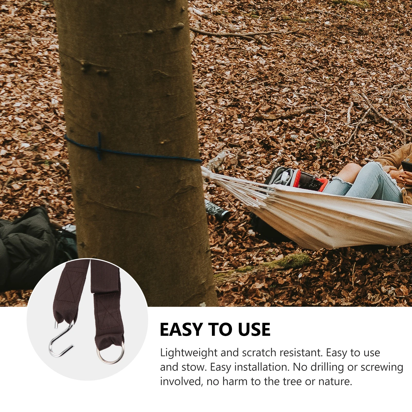 

4pcs Hammock Straps Heavy Duty Tree Swing Ropes Black 300x5cm 2 Hooks Set Outdoor Camping Strong Durable Safe Easy Install No