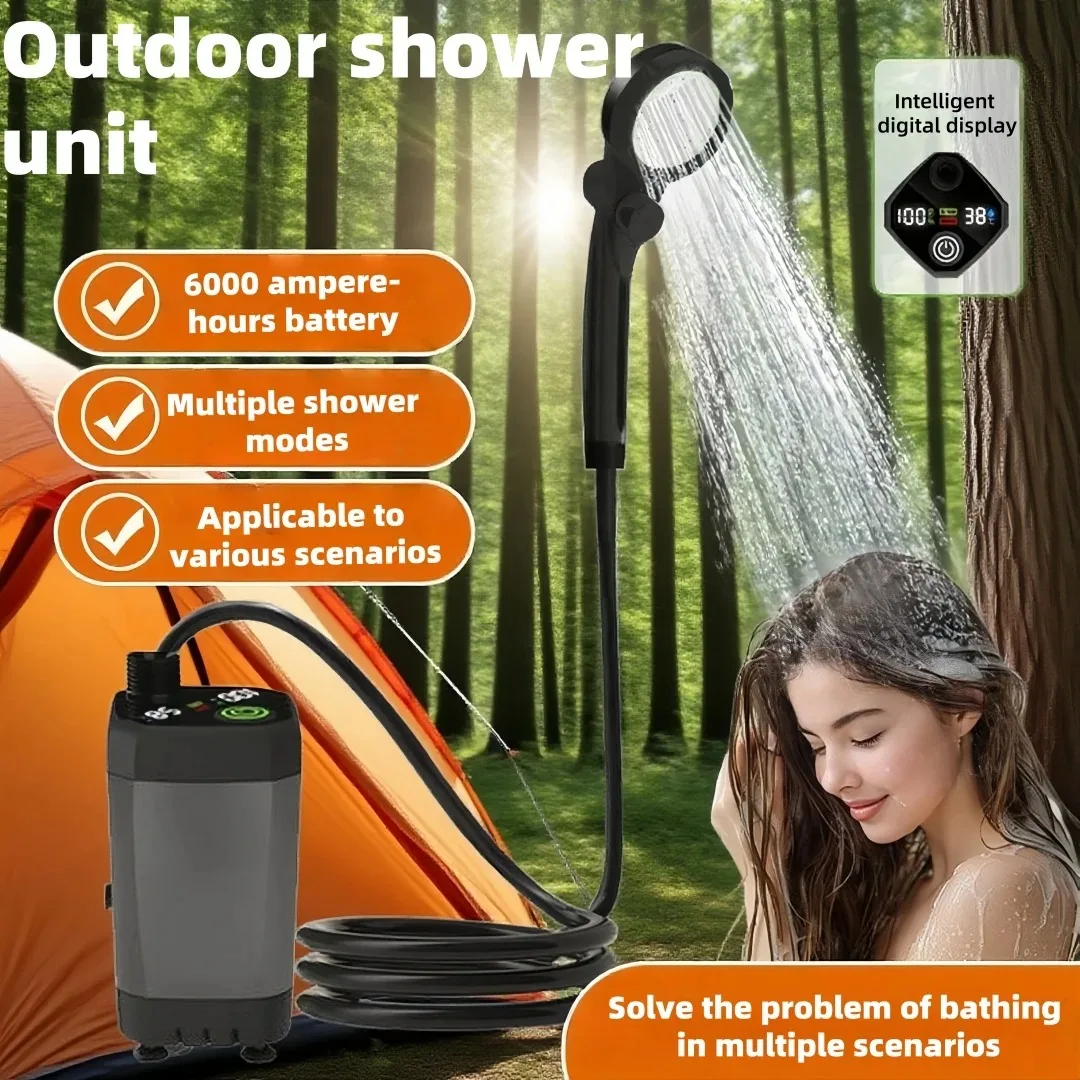 Portable Outdoor Shower 6000mAh Digital Display Camping Showerhead With Type-C Dual Mode Compact Design