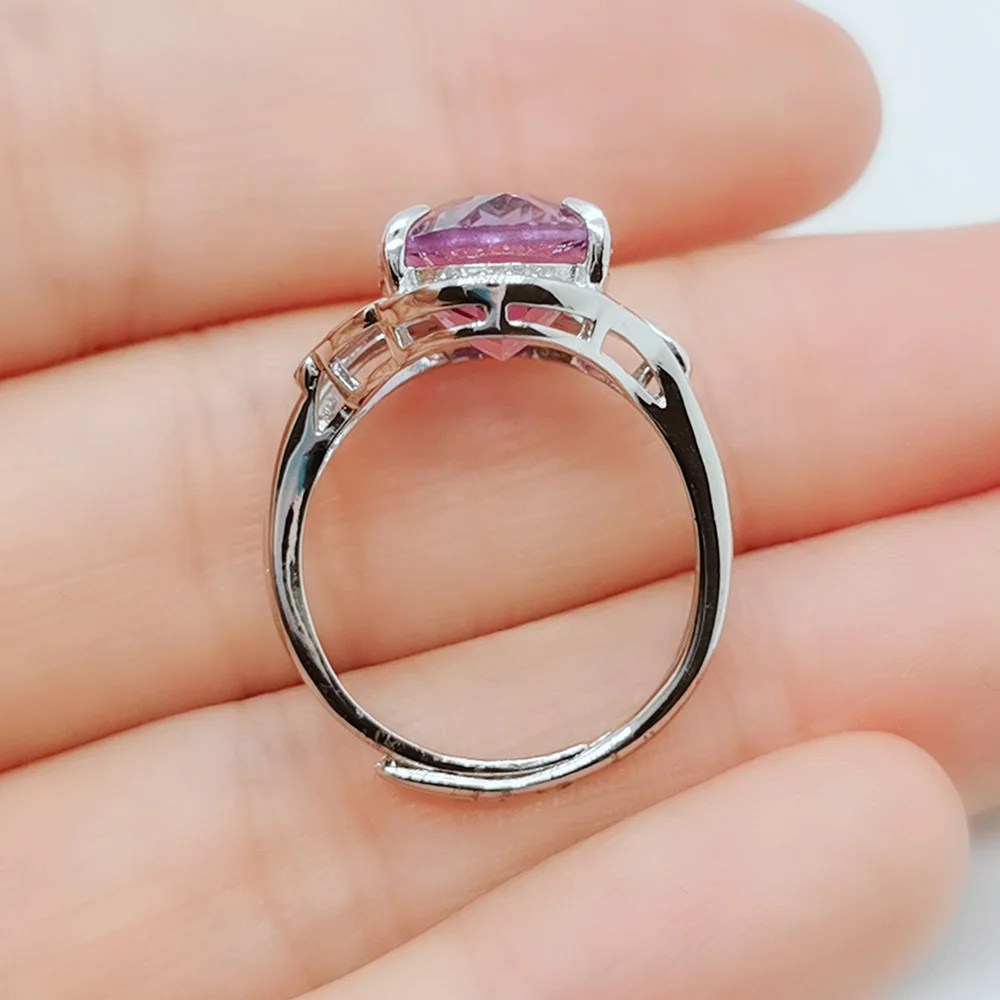 18K Gold Plating Amethyst Ring 6ct 10mm*14mm VVS Grade Natural Amethyst Silver  Ring for Office Woman 925 Silver Crystal Jewelry