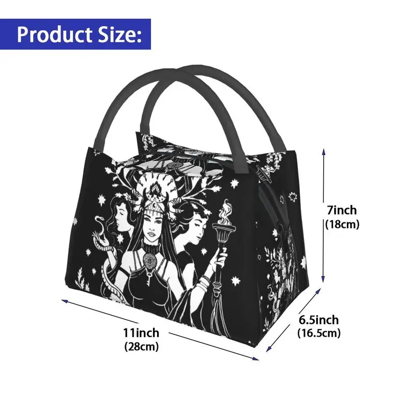 Hekate Triple Goddess Resuable Lunch Boxes Women Waterproof Goth Occult Halloween Witch Thermal Cooler Food Insulated Lunch Bag