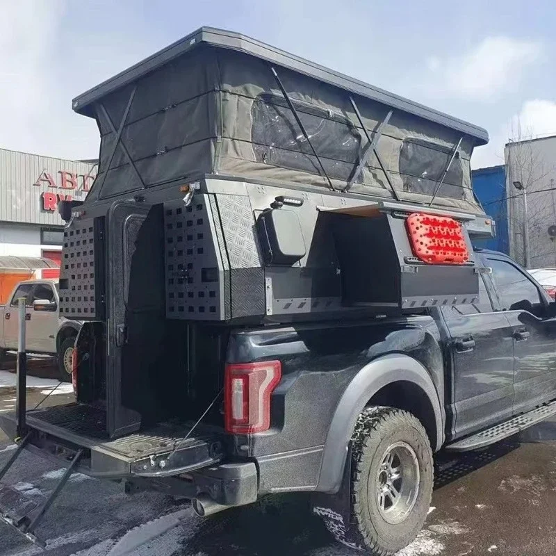 Aluminum High Quality Travel Camper  Modern Style RV Trailer for Pickup Camping Electric Roof Lift 8 Person 650KG