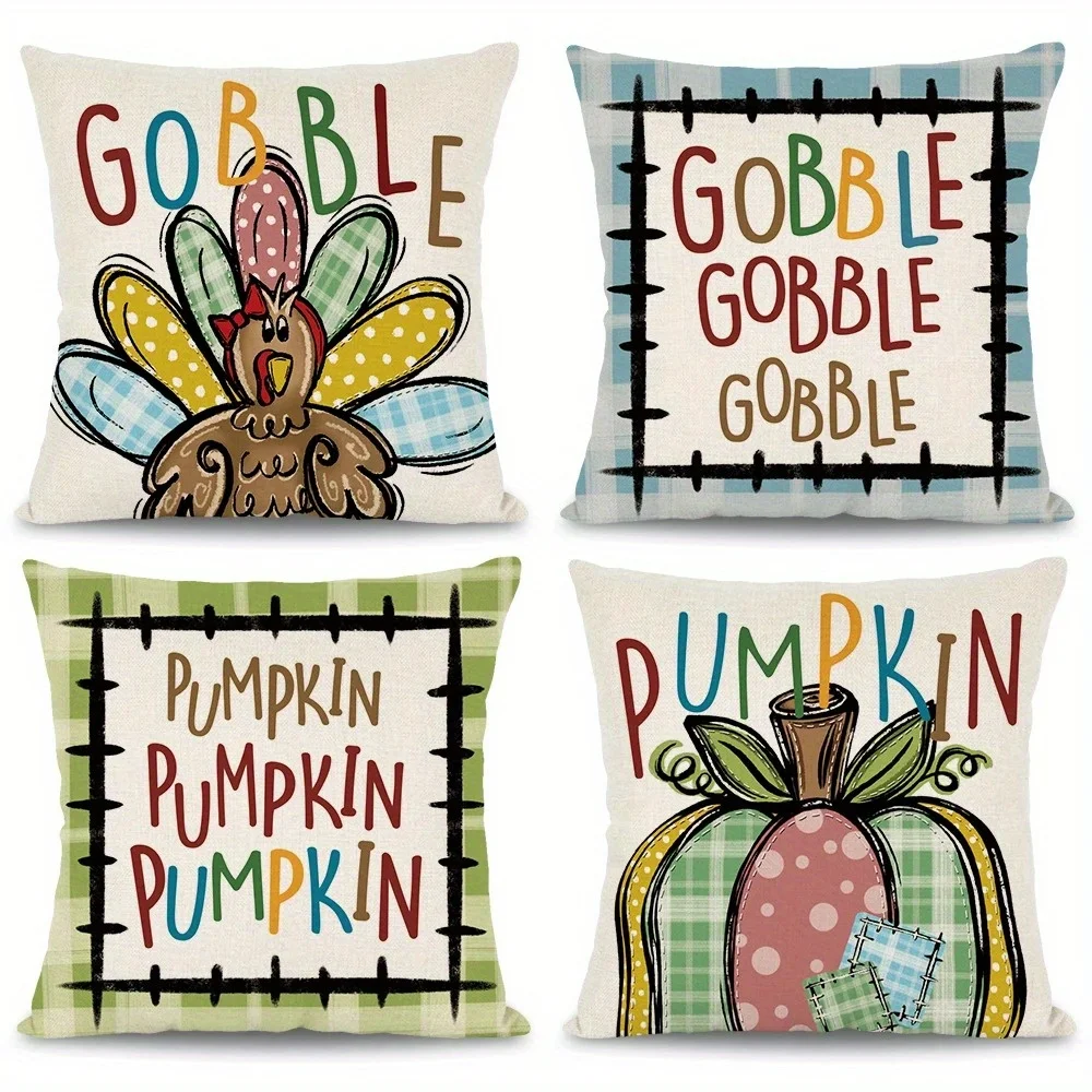 

Home Decor Turkey & Pumpkin Thanksgiving Decorative Pillows Pattern Cushion Cover Suitable For Sofa Bedroom Car Pillow Cover