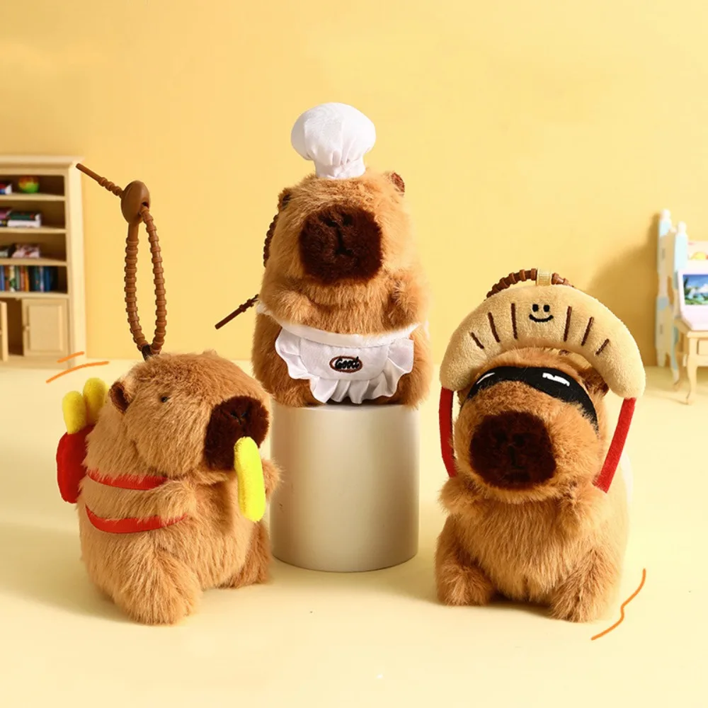 Cozinhar capivara pingente de pelúcia batatas fritas croissant capivara chaveiro de pelúcia comida adorável capivara plushie boneca presente de natal