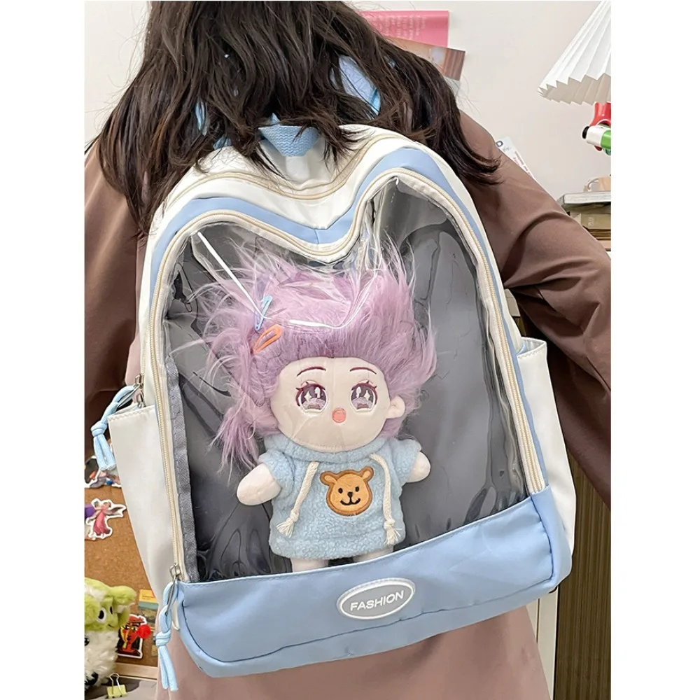 Transparent Nylon Ita Backpack for Women JK High School Shoulder Bag Large Capacity Transparent Book Bag DIY Doll Display Bag