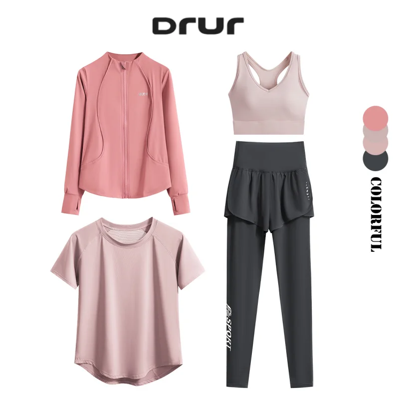 

DRUR 3/4 Piece Yoga Sets for Women–Loose Workout Sets with Jacket, Sports Bra, Gym Top & High-Waisted Leggings Women's Gym Set