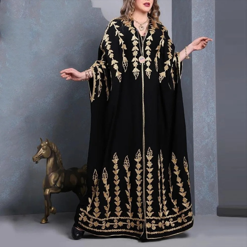 

Fashion Summer Ramadan Women's clothing Elegant Dresses for Women Large Size Loose Printing Middle East Muslim Black Abayas