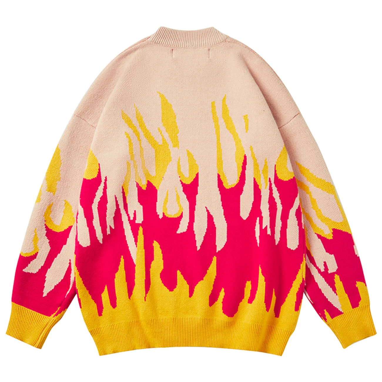 Fire Flame Fashion Knitted Sweater Harajuku Men Women 2022 Winter Flare Pullover Oversize Hip Hop Streetwear Wool Jumper