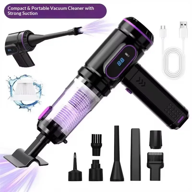 New wireless charging bagless handheld car vacuum cleaner, with blowing and suction function, one-button dust