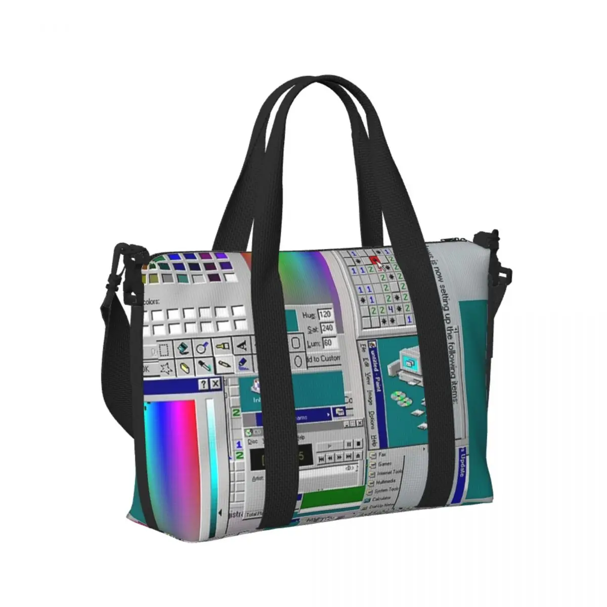 

Custom Windows 95 Collage Beach Travel Bag Large Capacity Tote Bags for Gym Yoga Women Shopping Duffle Shoulder Bag