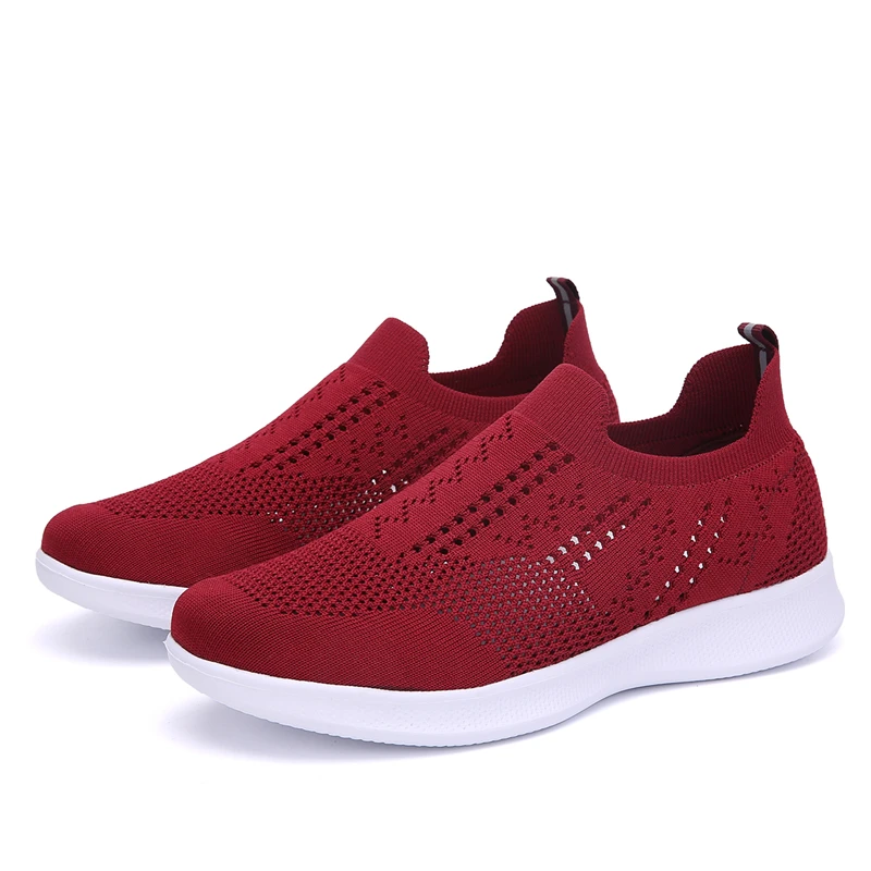 

Women Casual Shoes Light Sneakers Breathable Mesh Summer Knitted Vulcanized Shoes Outdoor Slip-On Sock Shoes Plus Size Tennis