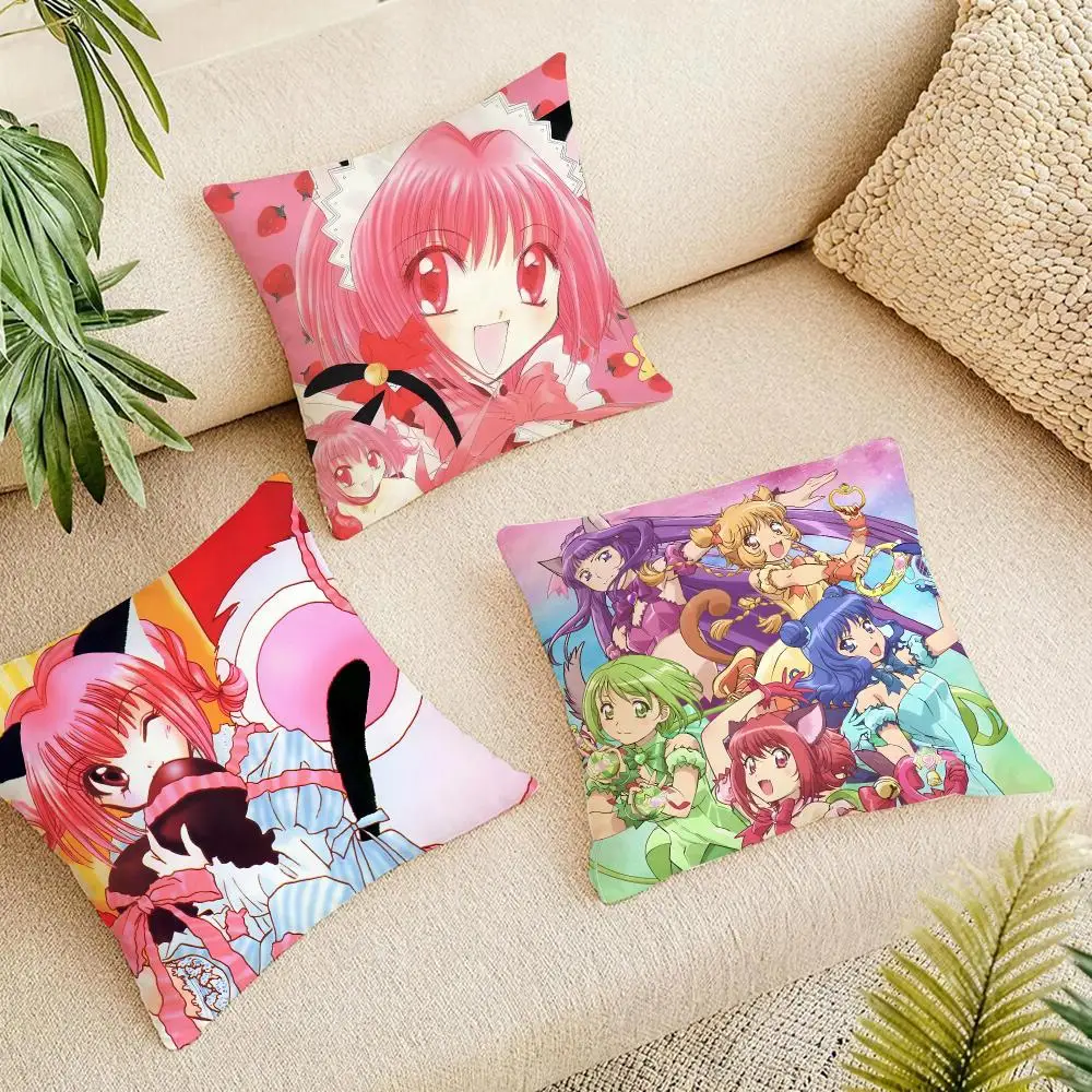 Anime T-Tokyo Mew Mew Cushion Cover Organic Linen Square Pillow Case Durable Non-Allergenic And Kind To Skin