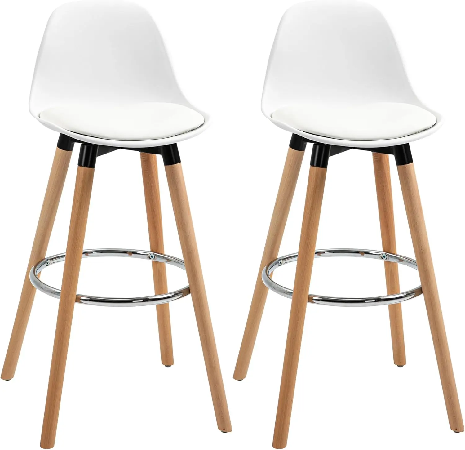 Juego 2 Taburetes de Bar Tapizado en PU Taburetes Altos Cocina con Asiento 70 cm de Altura Patas de Madera para