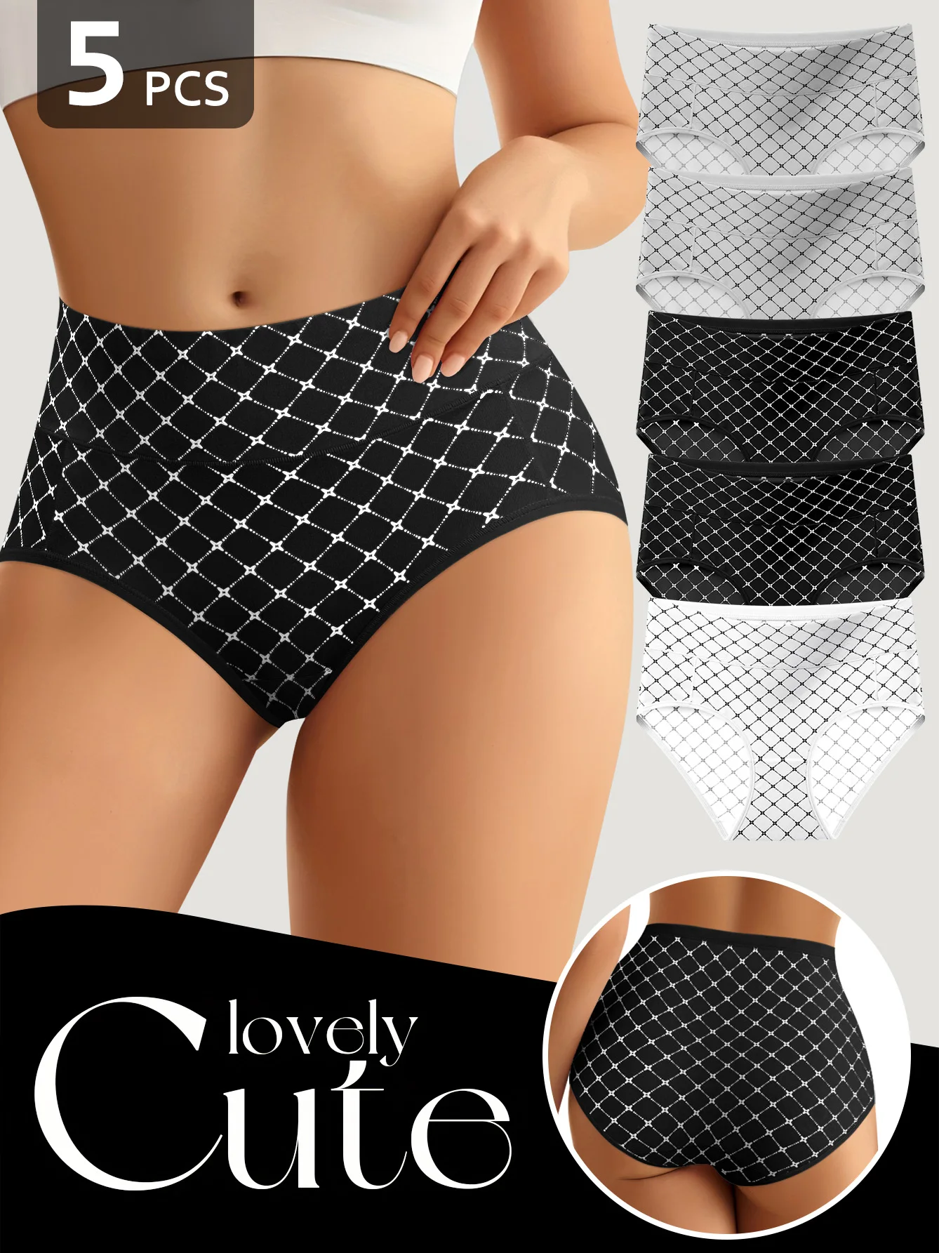 

Женское нижнее белье в клетку с принтом звезд, 5 штук в упаковке, мягкое, дышащее, полностью закрывающее, удобное для занятий йогой, сна и повседневного использования