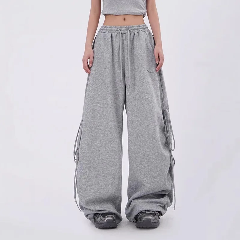 New Dopamine Side Strap Straight Casual Pants Thin Women's Loose Wide-leg Mop Pants in Summer