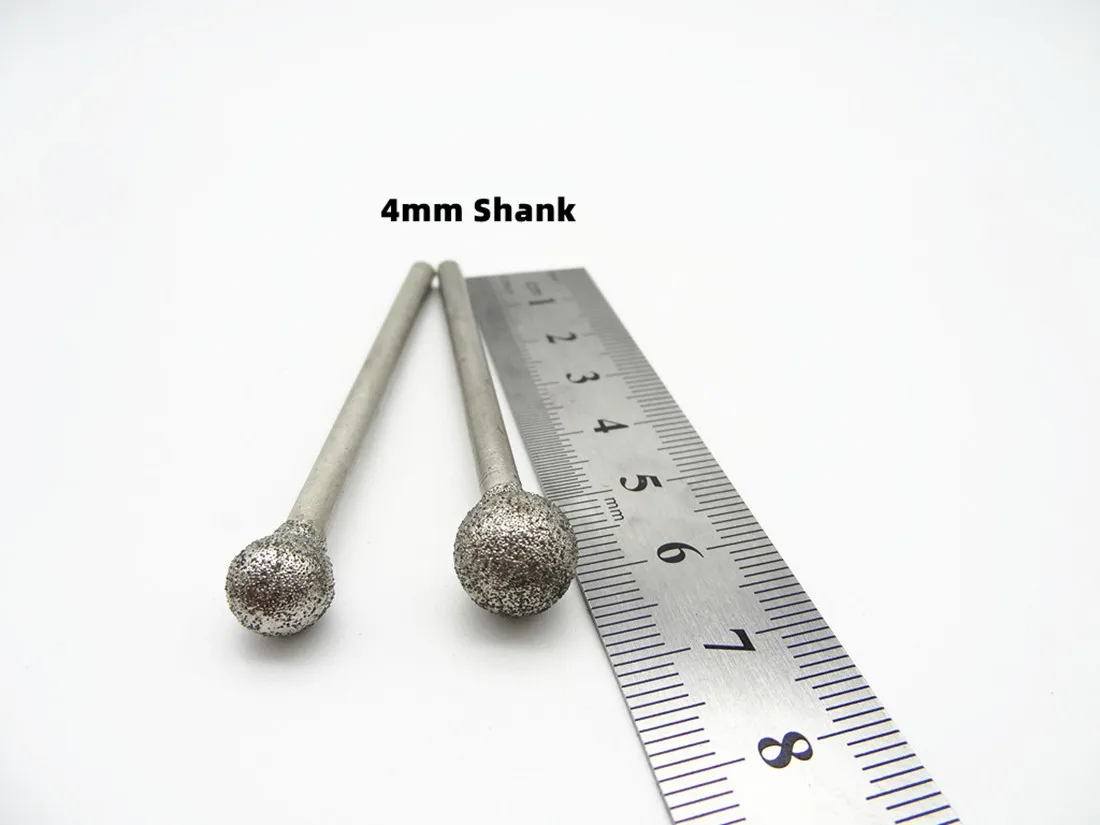 Cabezal de pulido de diamante esférico, herramienta de rueda redonda de aguja rotativa, 5/10 piezas, 2,35/3mm, vástago, 4-12mm
