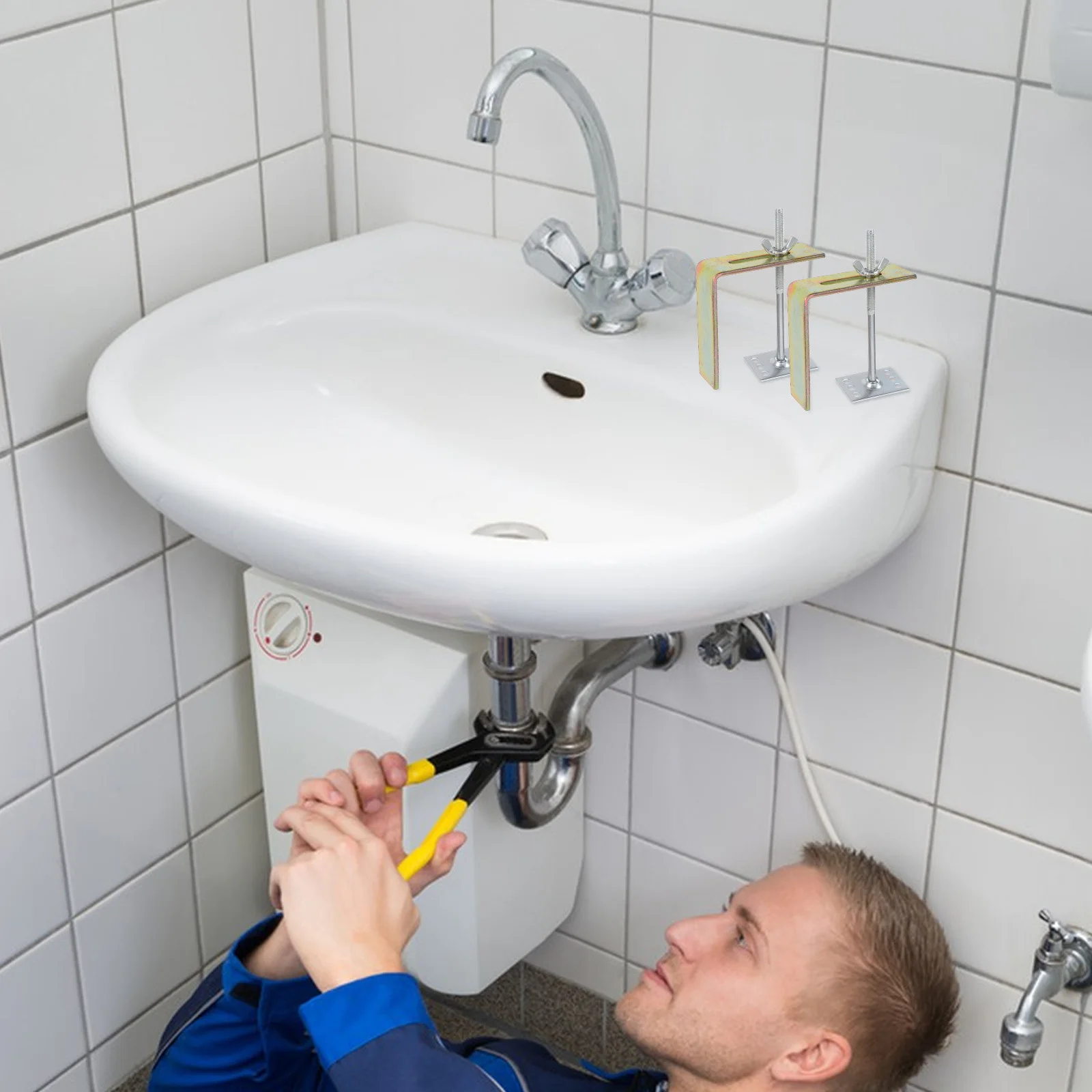 

2Pcs Undermount Sink Brackets Universal Compatibility High Strength Metal Material Concealed Installation Kit Sink Clips