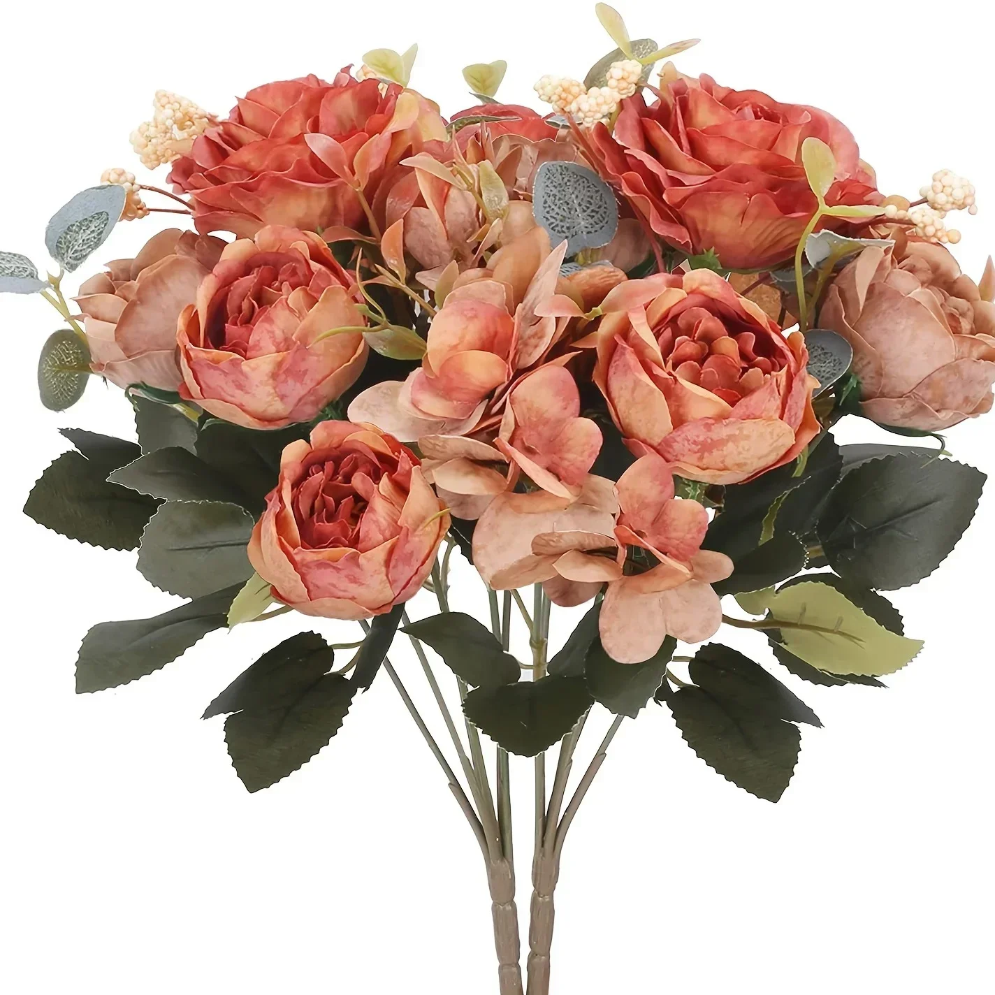 Fall Peony Artificial Flowers Retro Rose Floral Arrangements for Home Table Decor Wedding Christmas Party Decoration Fake Flower