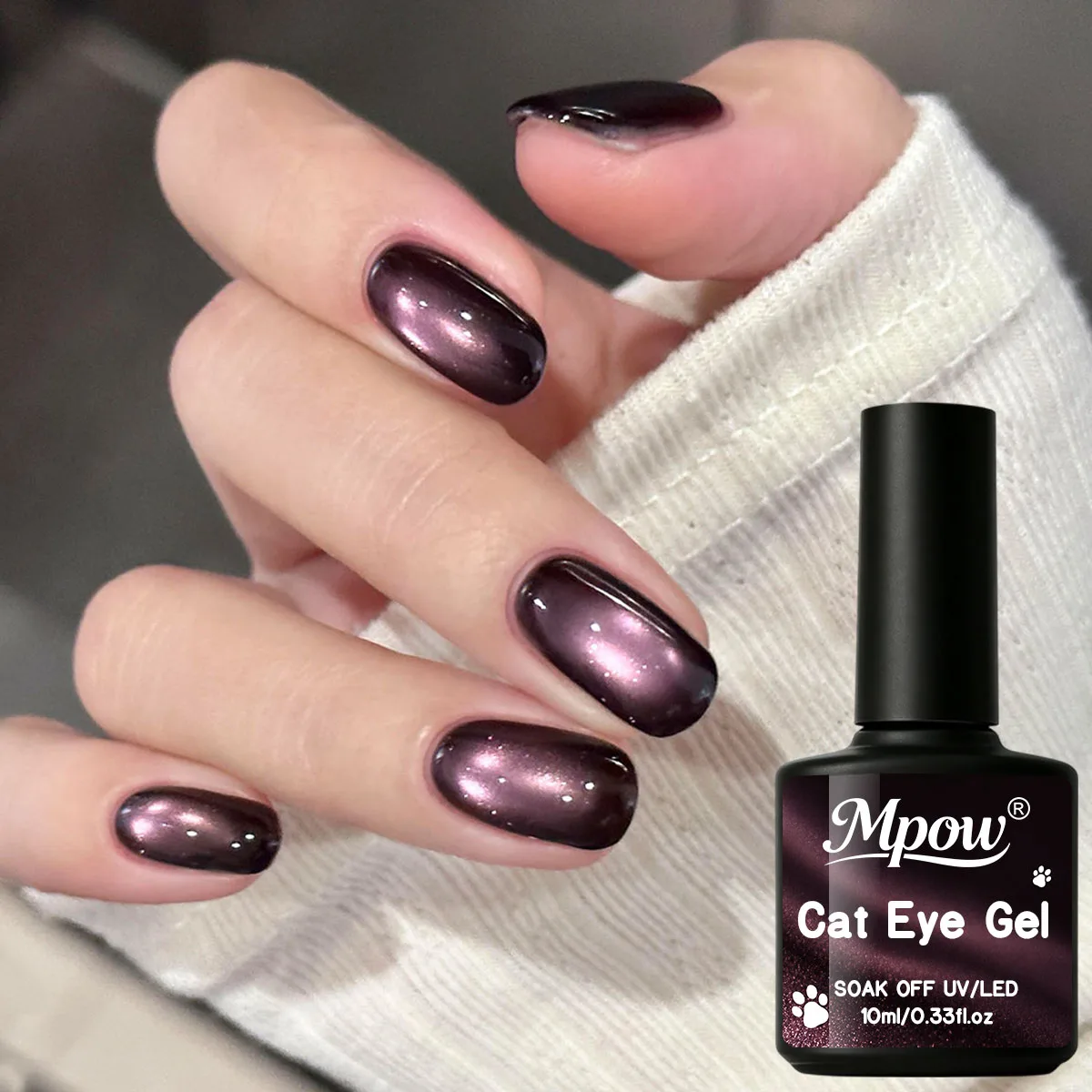 Esmalte de Uñas en Gel Mpow 10ml, Efecto Ojo de Gato Morado, Gel Magnético con Brillo, Efecto Moonlight, Removible con UV LED, Semipermanente, para Arte de Uñas DIY