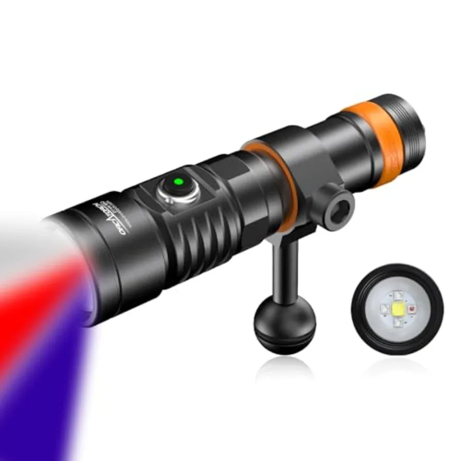 

Scuba diving fill light and fluorescent night diving: D710V MK2 underwater video light, 2300 lumens, white/red/violet tri-color