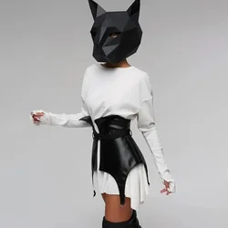 Women Black Mini Skirt All -Match A Line High Waisted Goth Skirt PU Leather Belt SkirtsFashion Casual Party Club Outfits New
