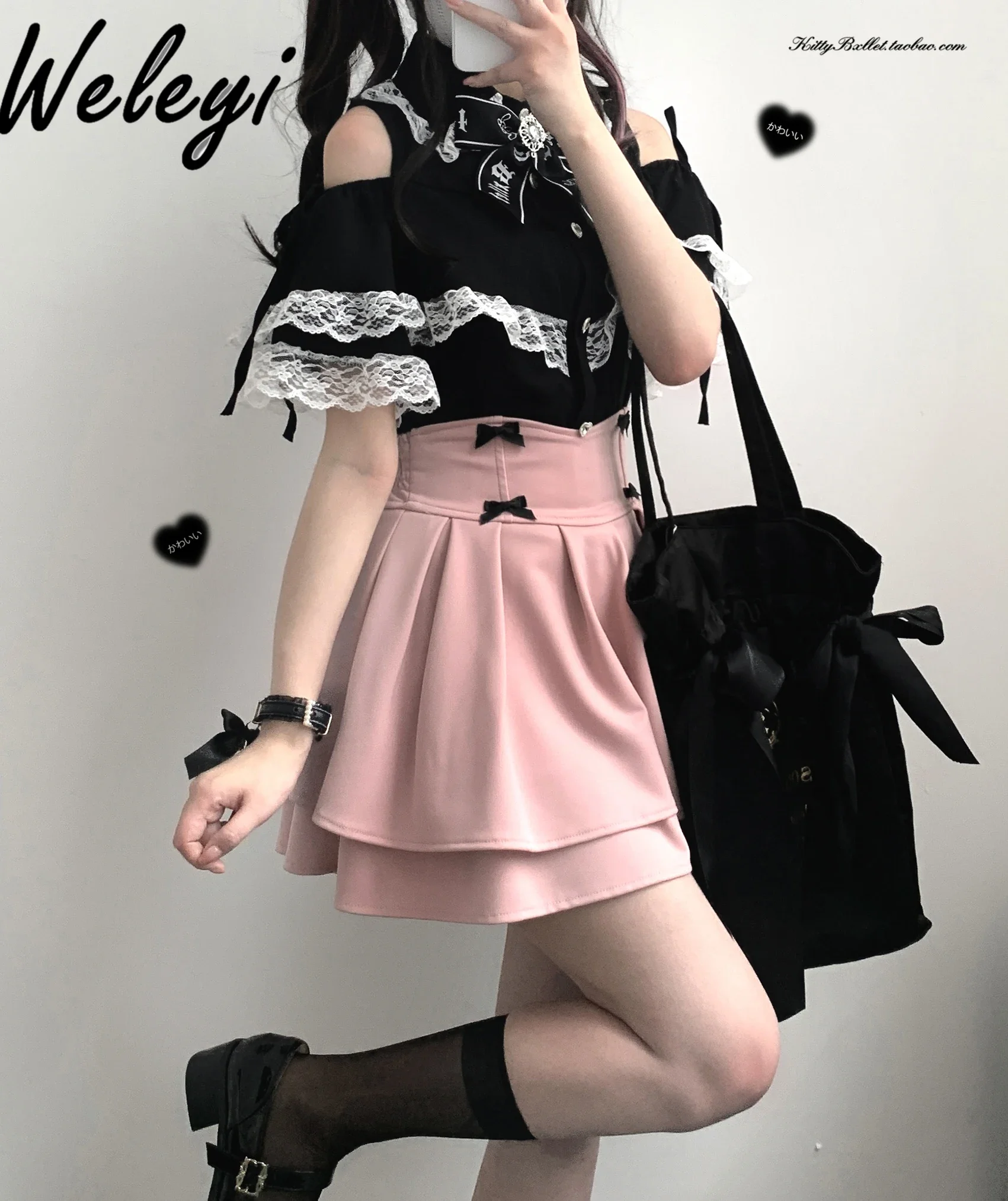 Jirai Kei Sweet Bow Pink Short Skirt Student 2024 Summer New Original Mine Series Y2K Cute Double Layer High Waist Skirts Female