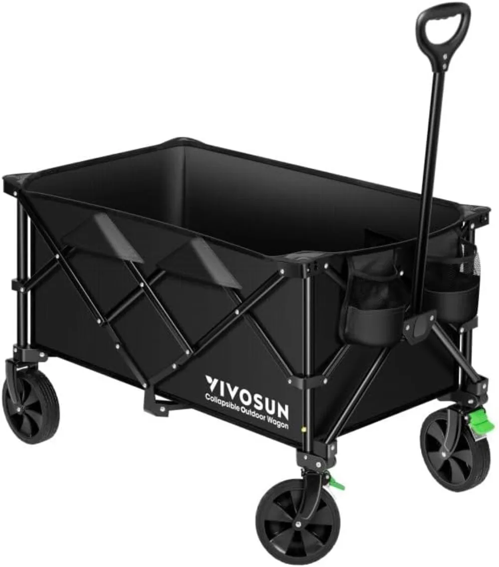 

VIVOSUN Collapsible Folding Wagon, Outdoor Utility with Silent Universal Wheels, Cup Holders & Side Pockets, Adjustable Handle