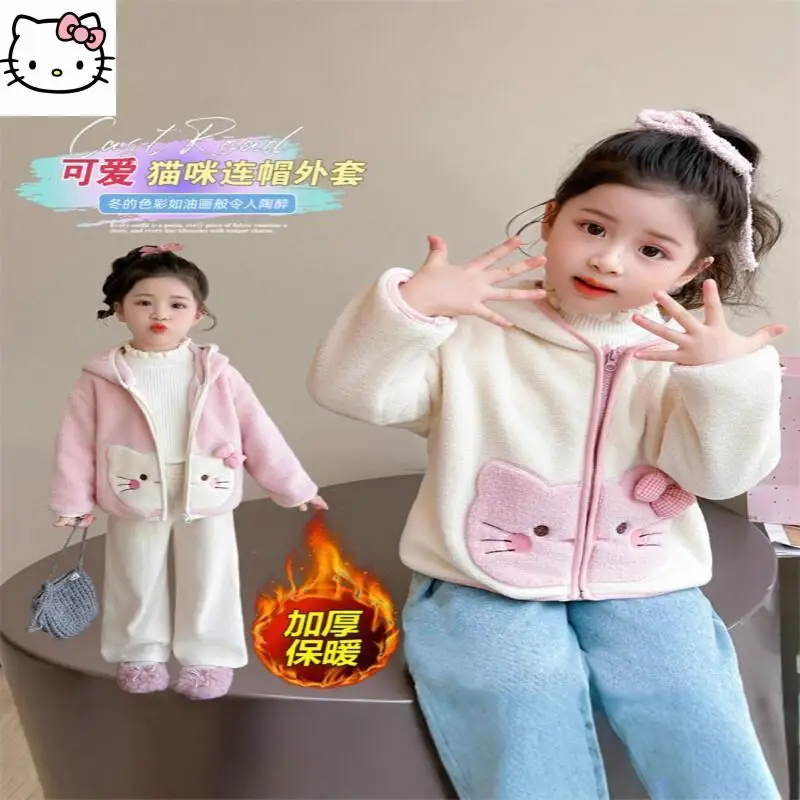 

Sanrio Hello Kitty Kids Coat Spring Autumn Winter New Style Girls' Clothes Fleece Top Children Winter Girls' Jacket Polar Fleece