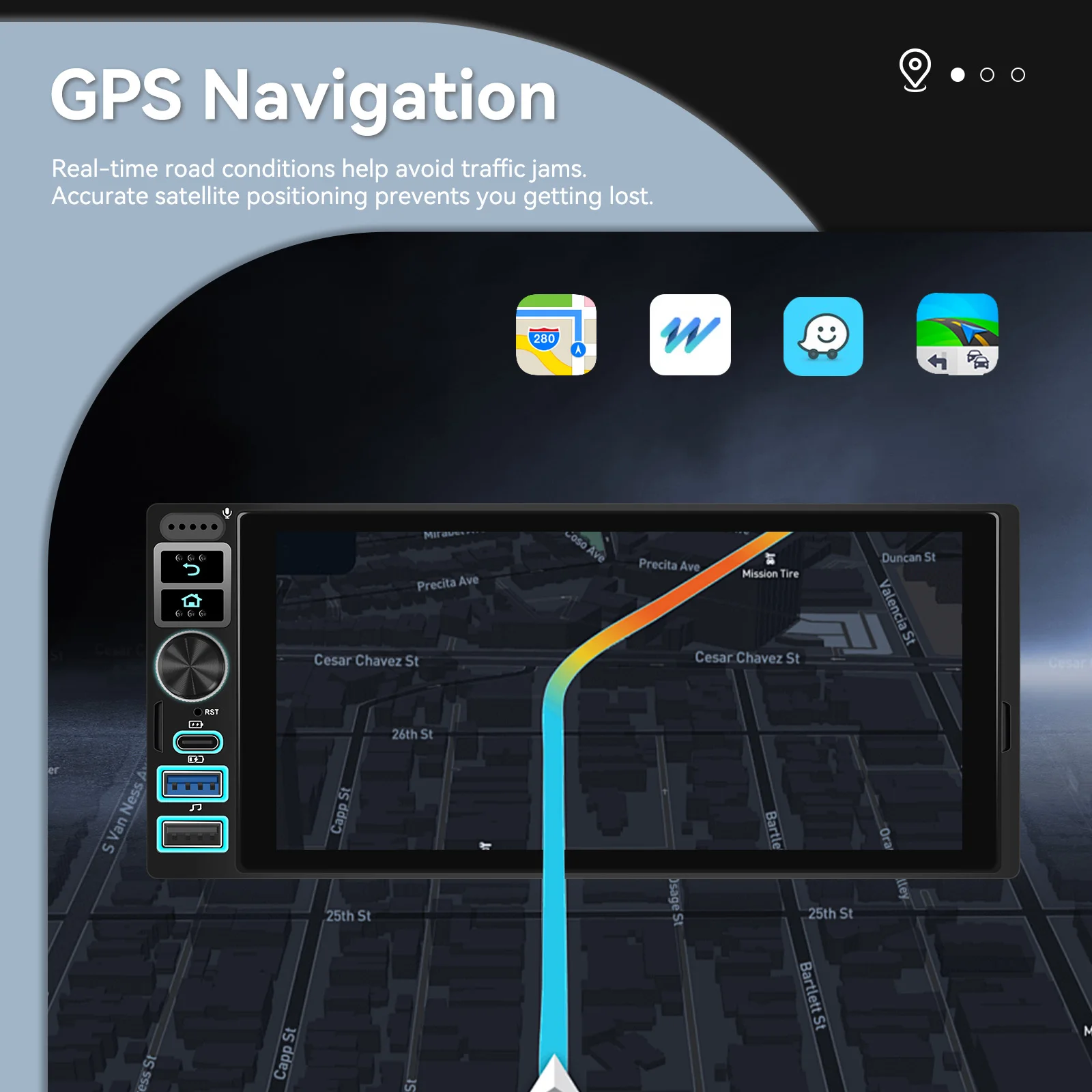 Podofo Android 6,9'' 1 DIN CarPlay Auto-Multimediaplayer Android Auto GPS-Navigation Intelligenter Auto-Player mit Mirror Link – Detail 5