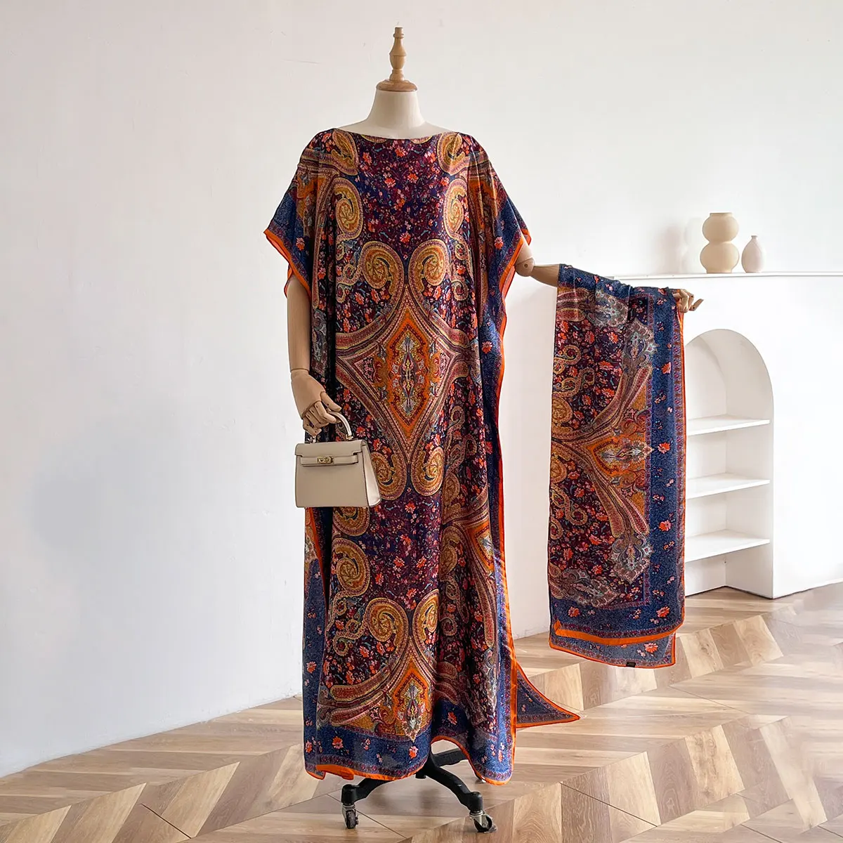 NOWA moda letnia sukienka z dużym szalikiem Dubaj Turcja Kaftan muzułmańska luźna abaja damska afrykańska swobodna szalowa szata w panterkę