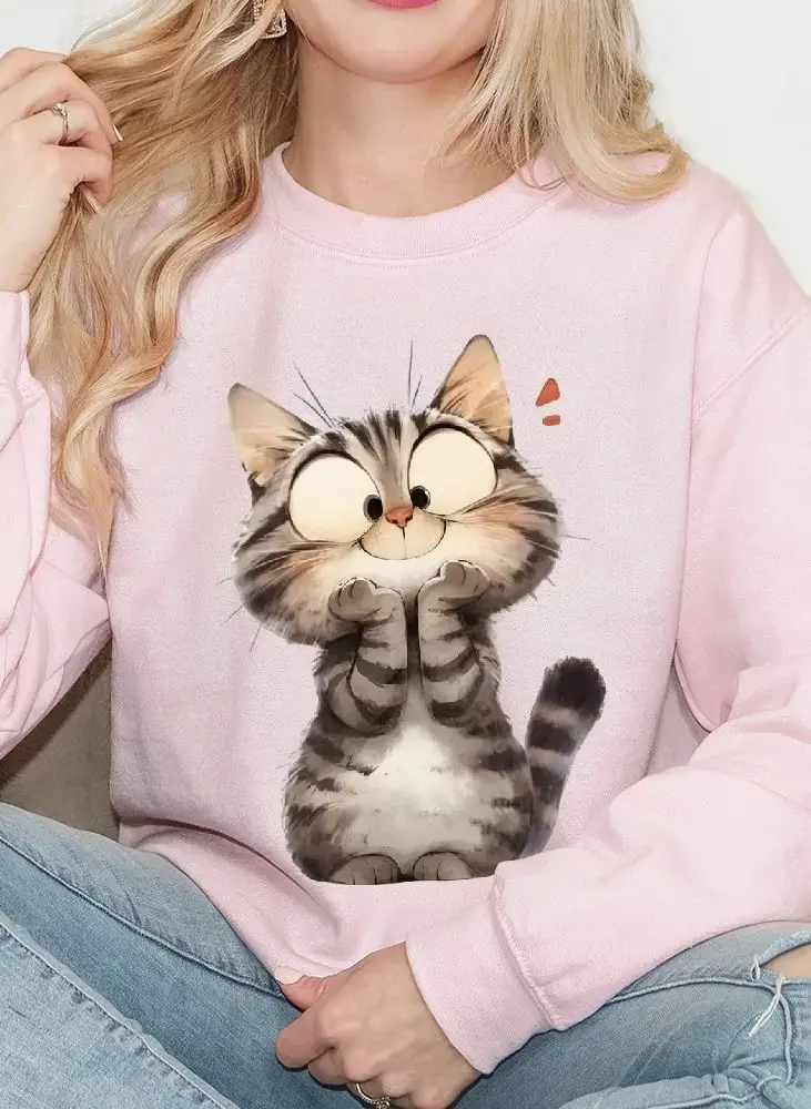 

Cute Cat, Hand-Painted, Oversized Sweatshirt Women, Y2k Hoodie, Hand-Painted Korean Style, Cozy Fleece Pullover,Fall Winter 2025