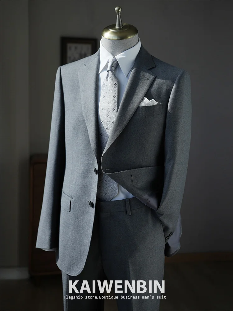 Men's Suit 2-Piece Solid Color Pure Wool Business Suit Blazer And Trousers For Wedding Banquet Conference Formal Wear Custom Tai