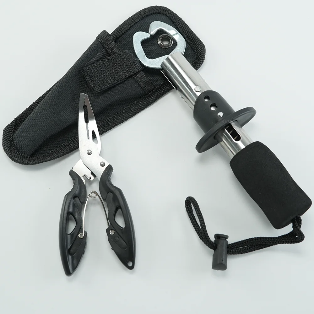 Stainless Steel Fish Grabber Straight Handle Fishing Gear Controller + Lure Pliers Stainless Steel Set